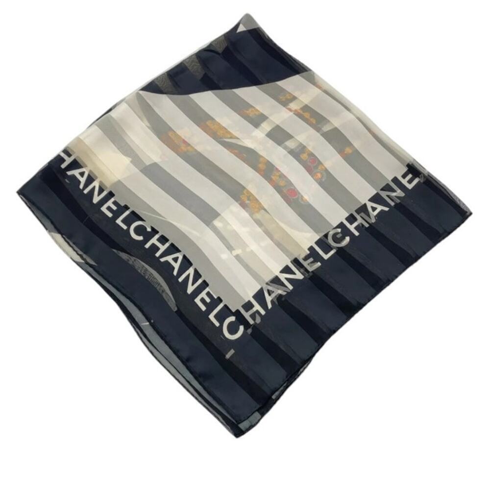 Chanel 80s Jewelry Madame Coco Black and Ecru Square Silk Scarf W/Box - Picture 14 of 16